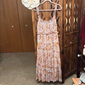 Astr Floral Maxi Dress in Peach, Blue and Tan